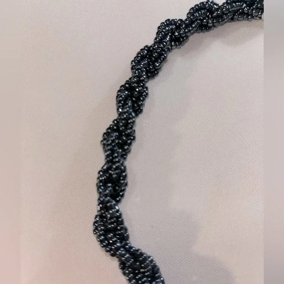 Blue Beaded Twist Necklace with Silver Tone Chain and Barrel Fastener 22" Length - Picture 2 of 4